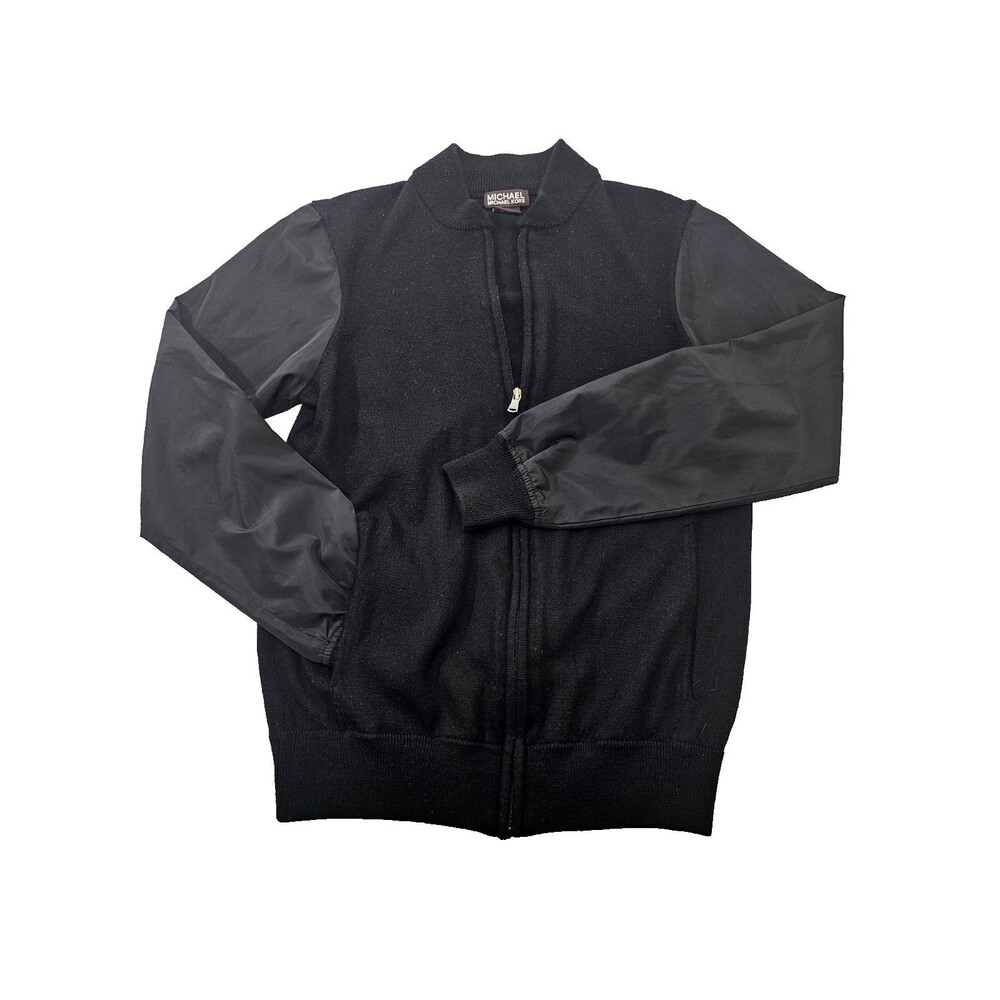 Men's S Michael Kors Black‎ Wool Blend Bomber Style Sweater jacket Cardigan GUC